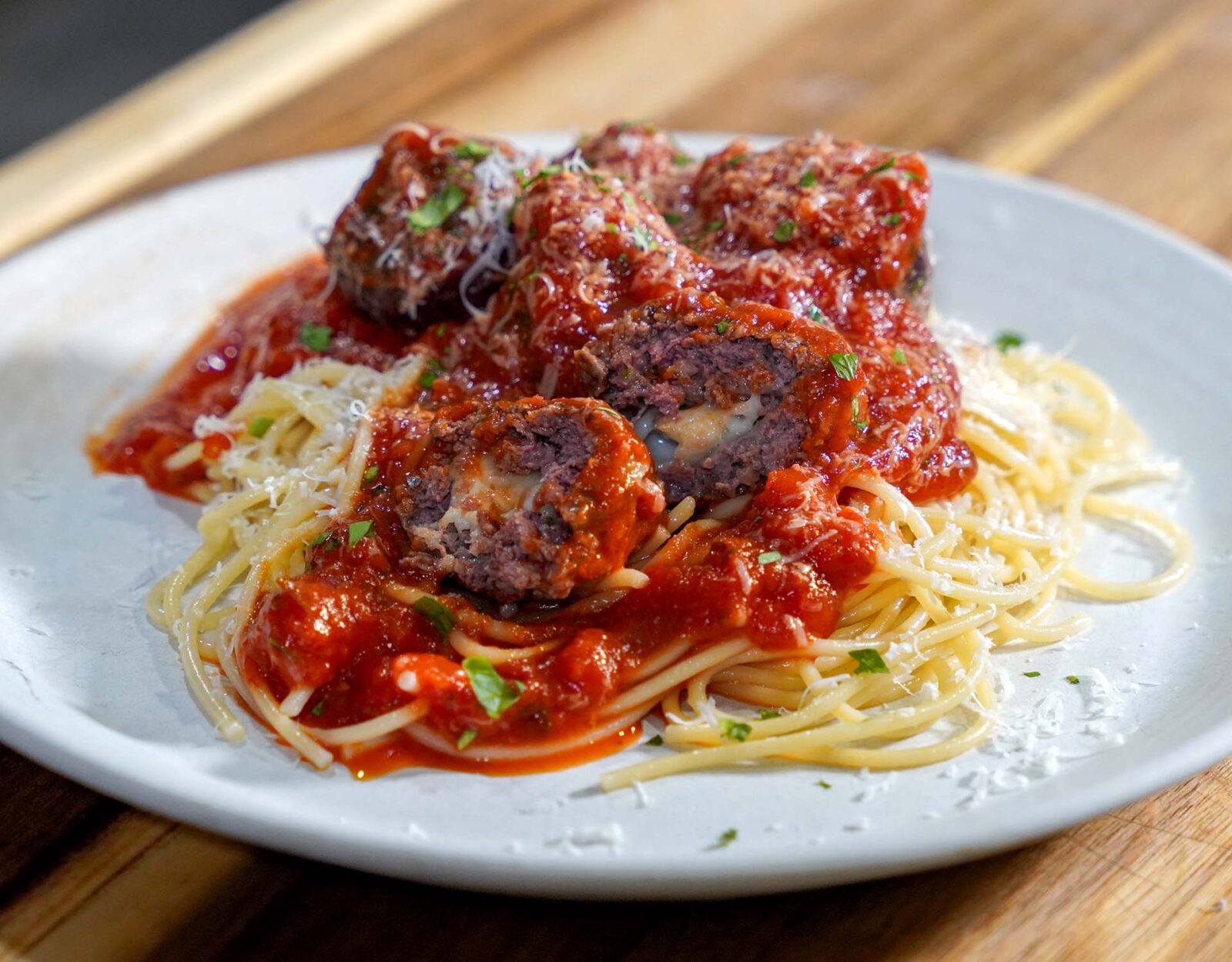 Plated venison meatballs.