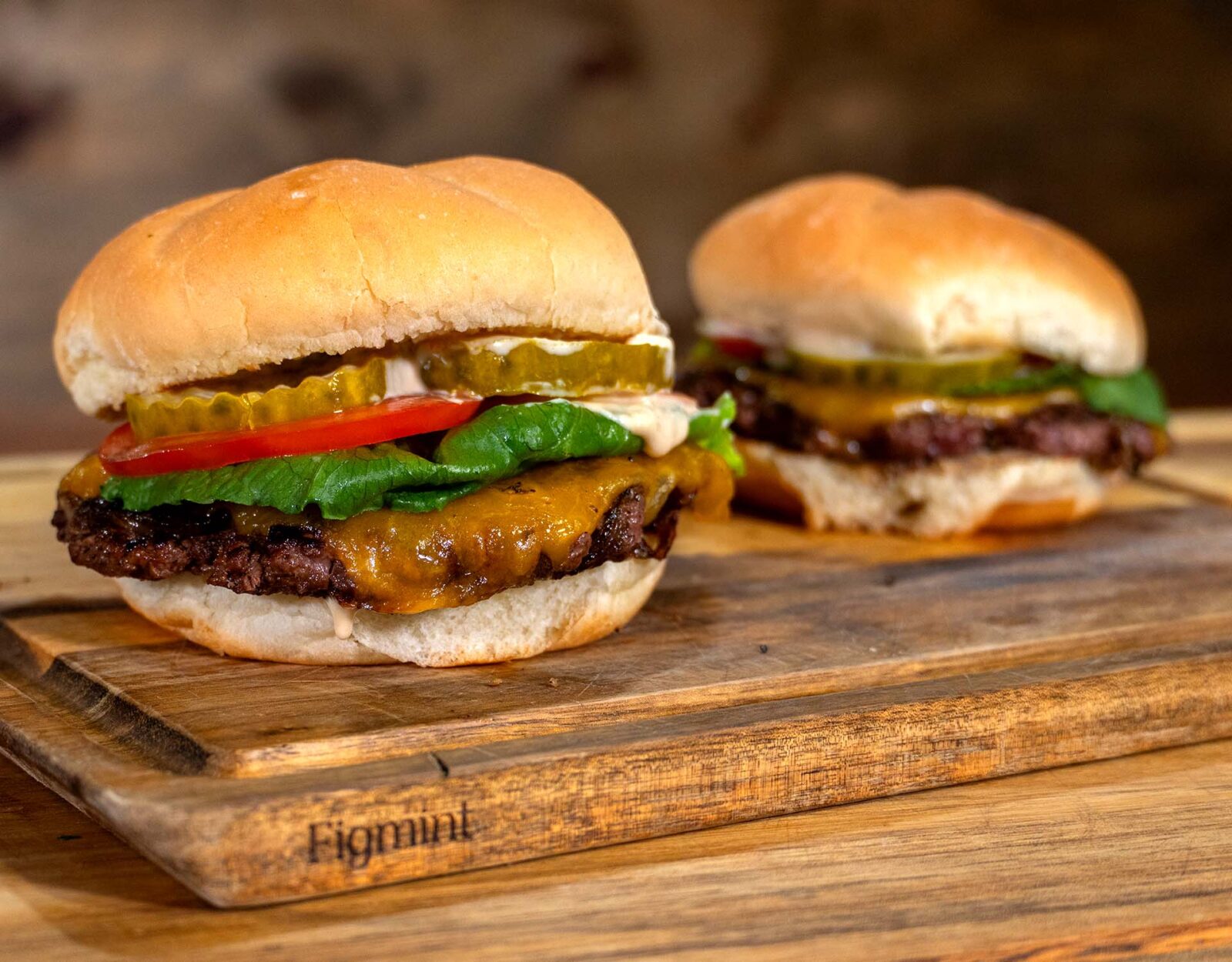 Two venison smashburgers.