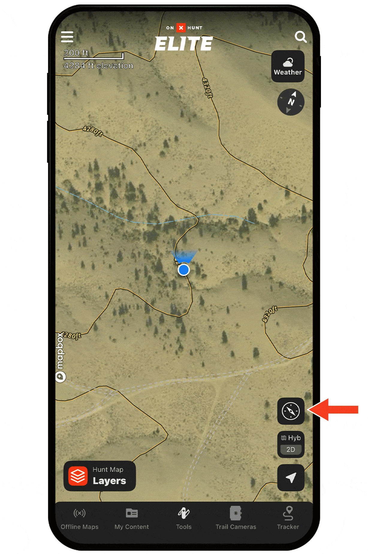 onX Hunt's Compass Mode functionality.