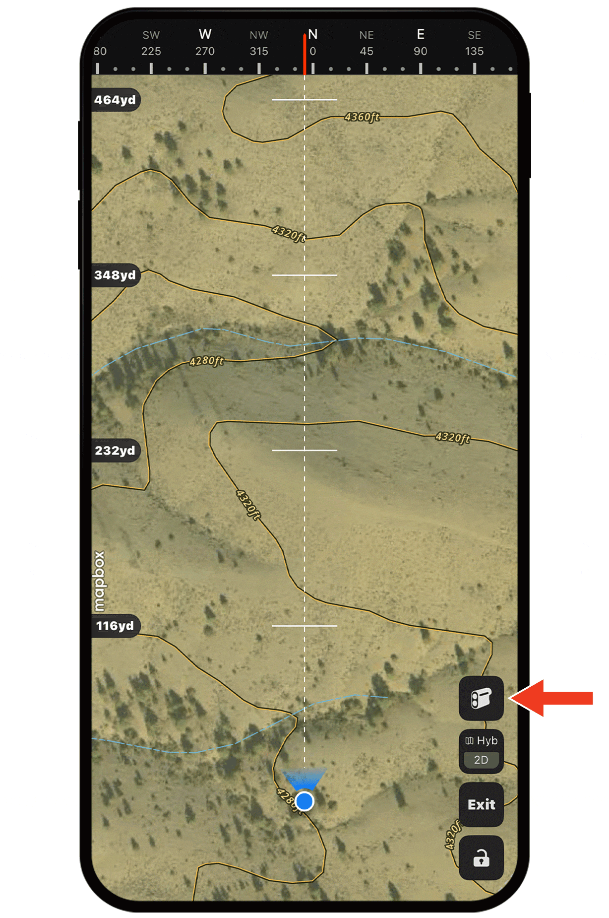 onX Hunt's Compass Mode functionality.