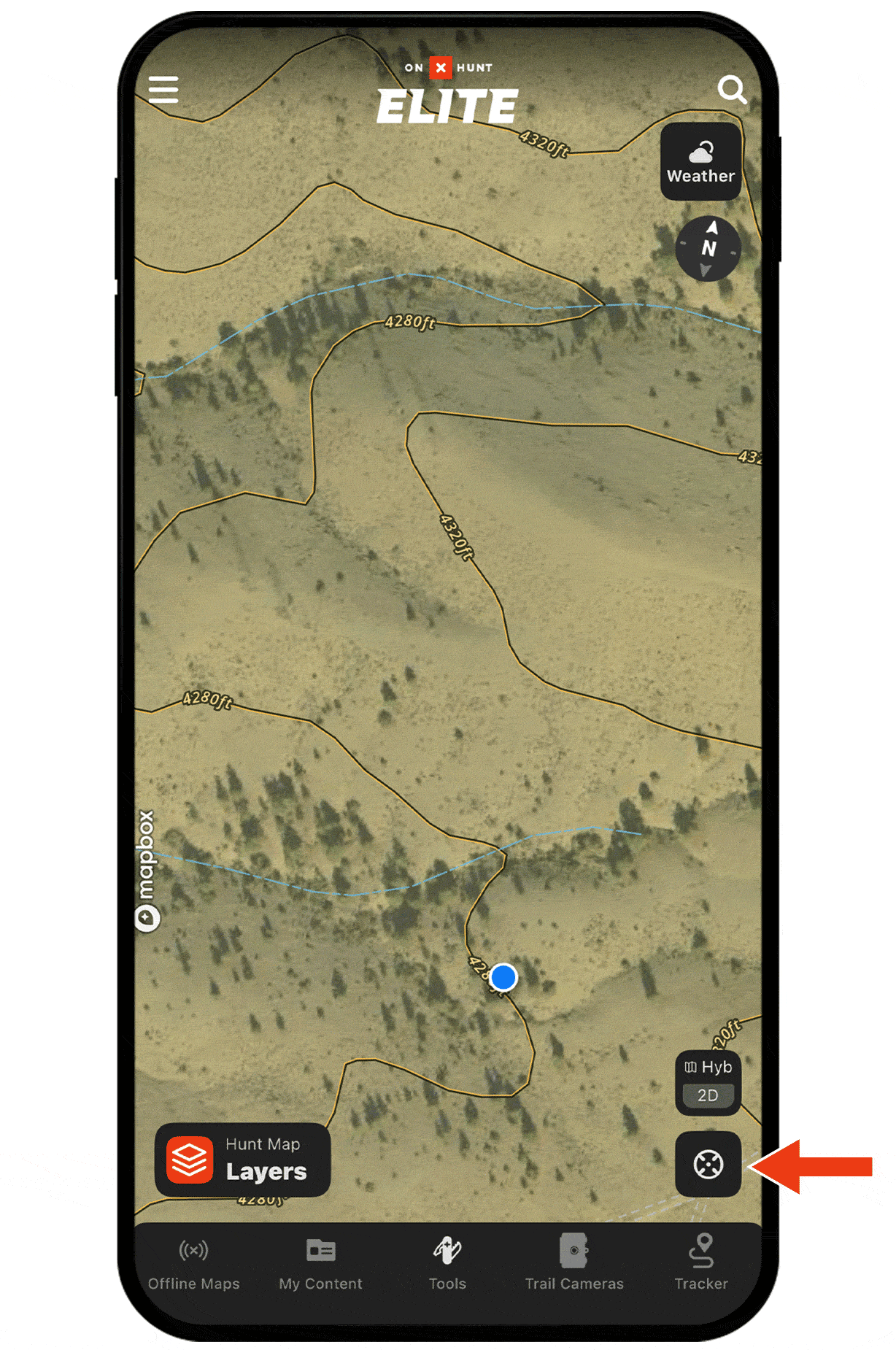onX Hunt's Compass Mode functionality.