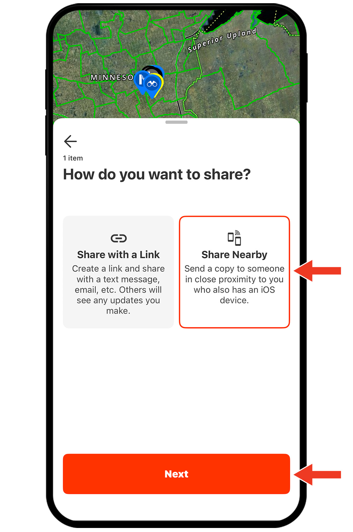 onX Hunt's Share Nearby functionality.