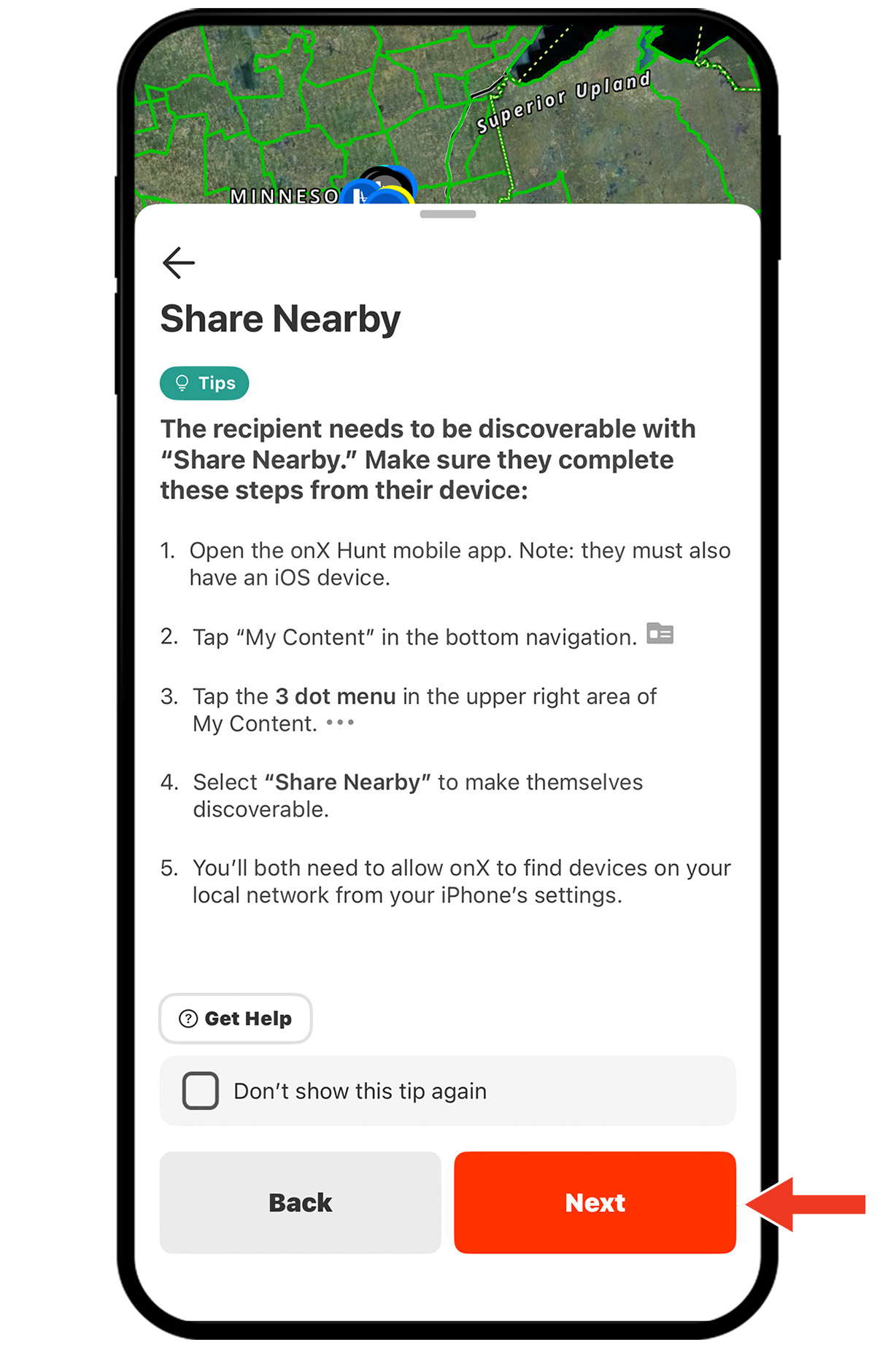 onX Hunt's Share Nearby functionality.