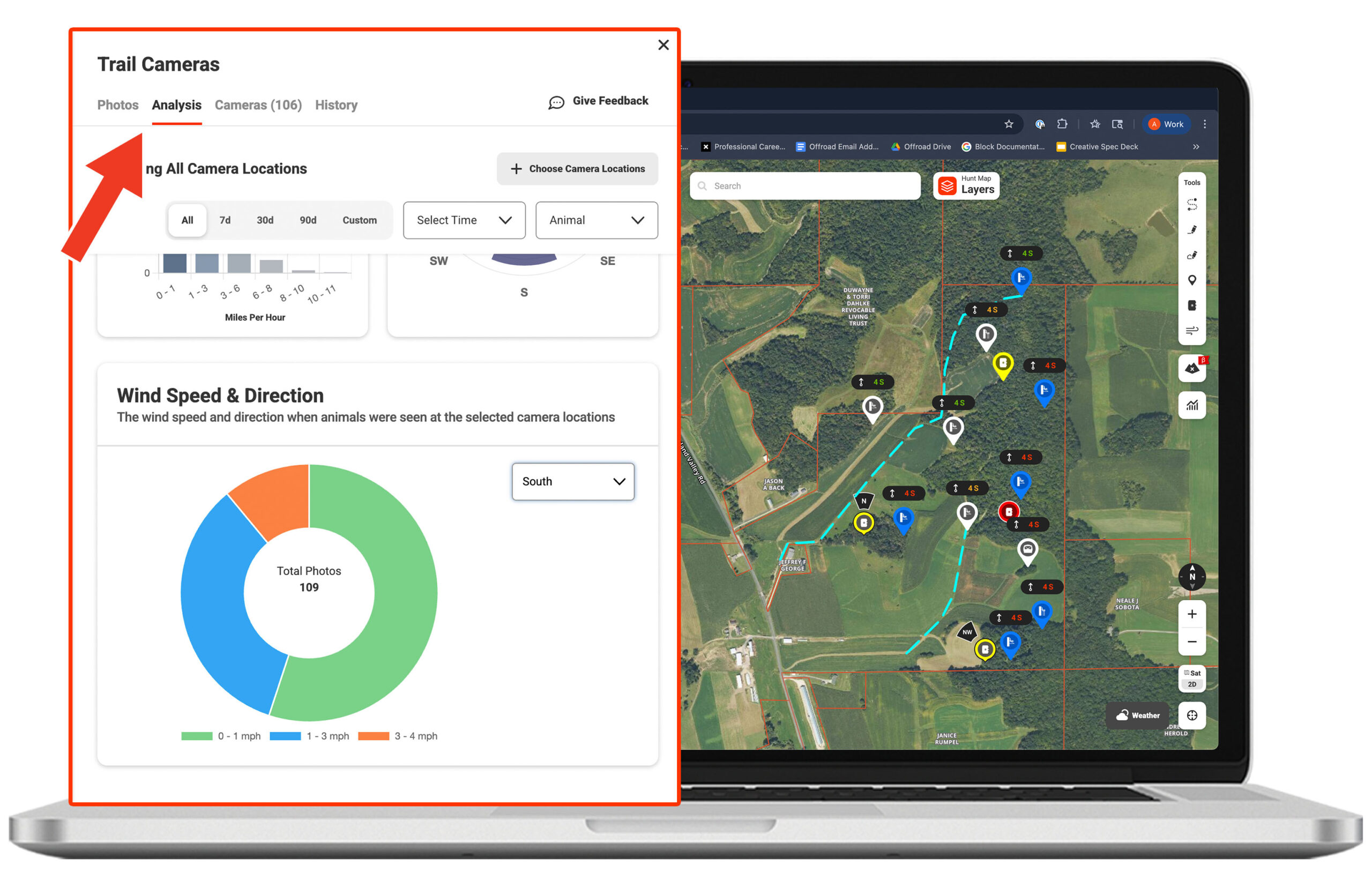 onX Webmap's Trail Camera Analytics functionality.