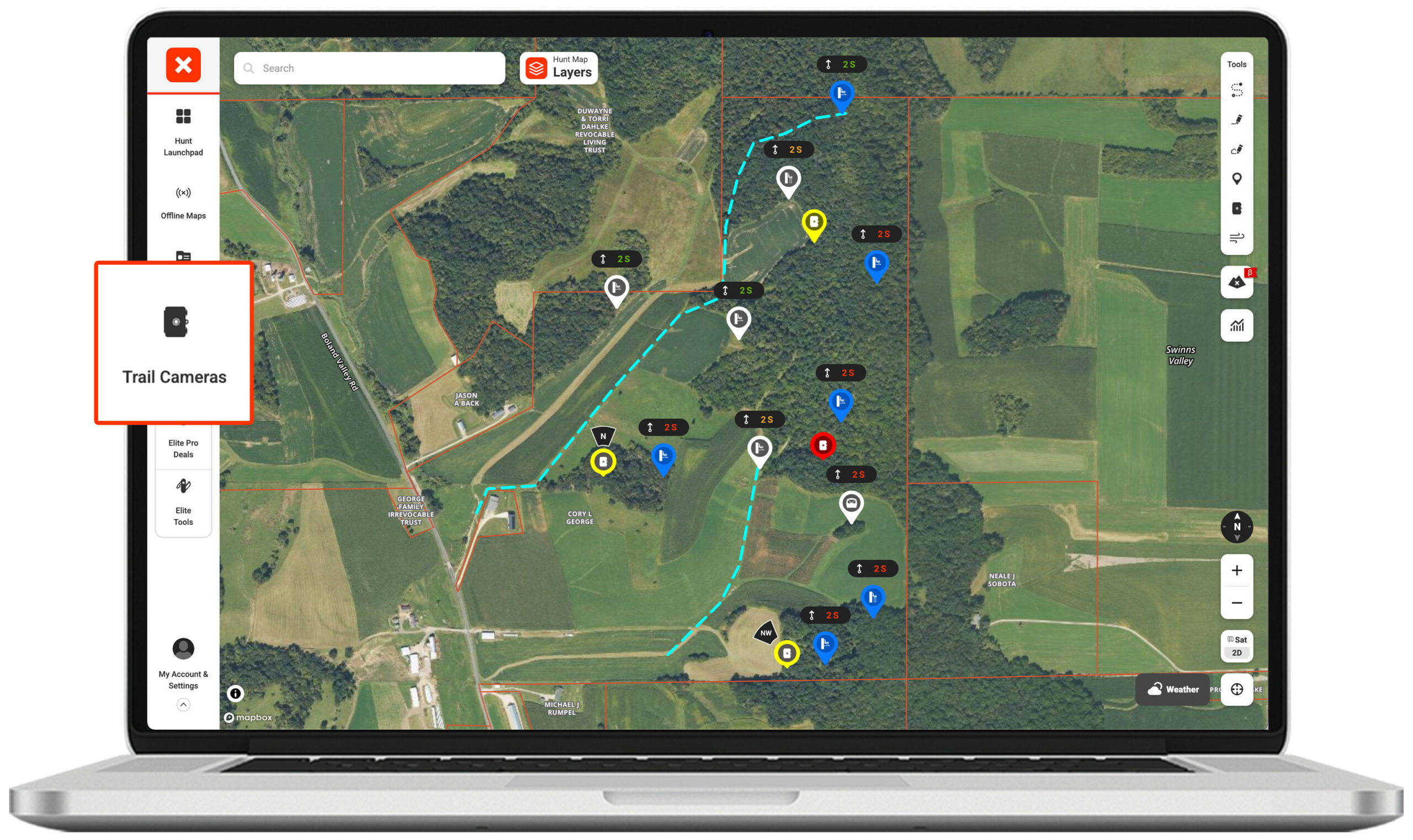 onX Webmap's Trail Camera Analytics functionality.