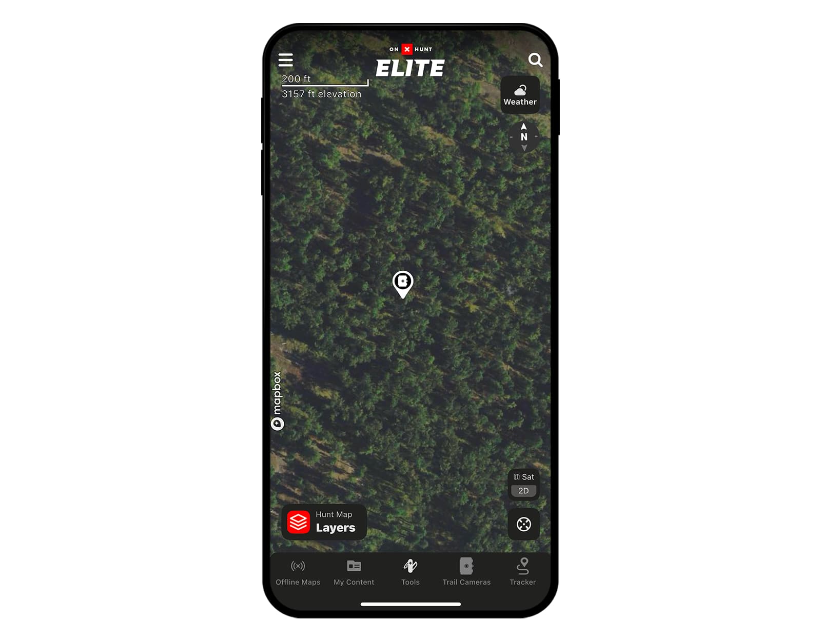 A trail camera Waypoint on an onX Satellite Map.