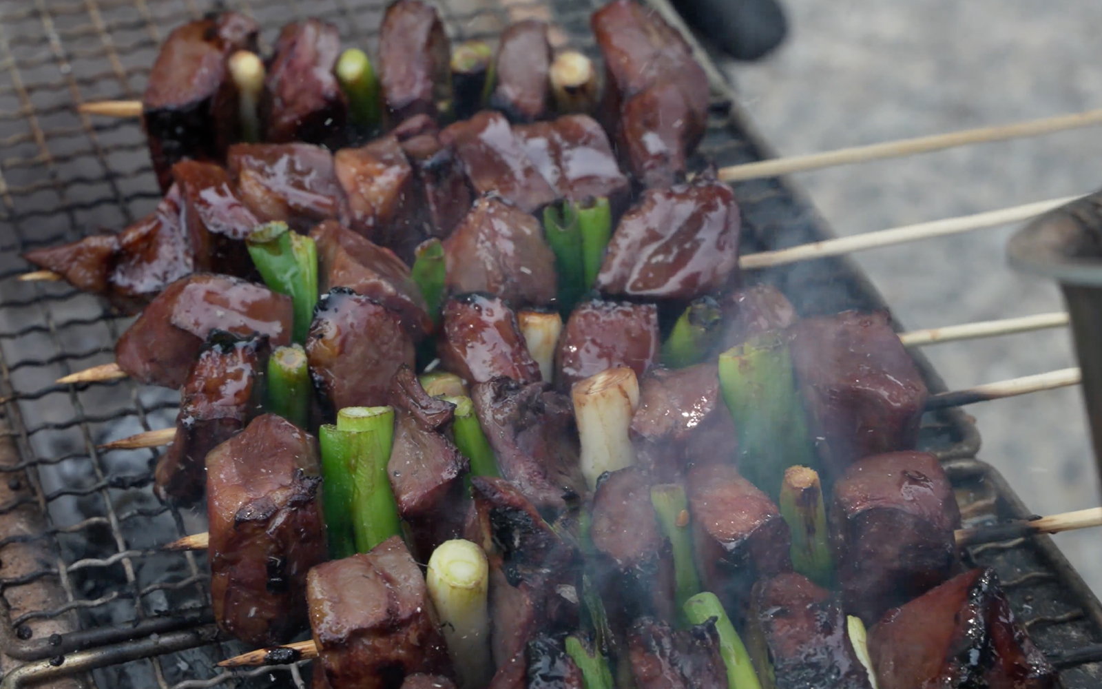 Grilled dear heart on skewers.