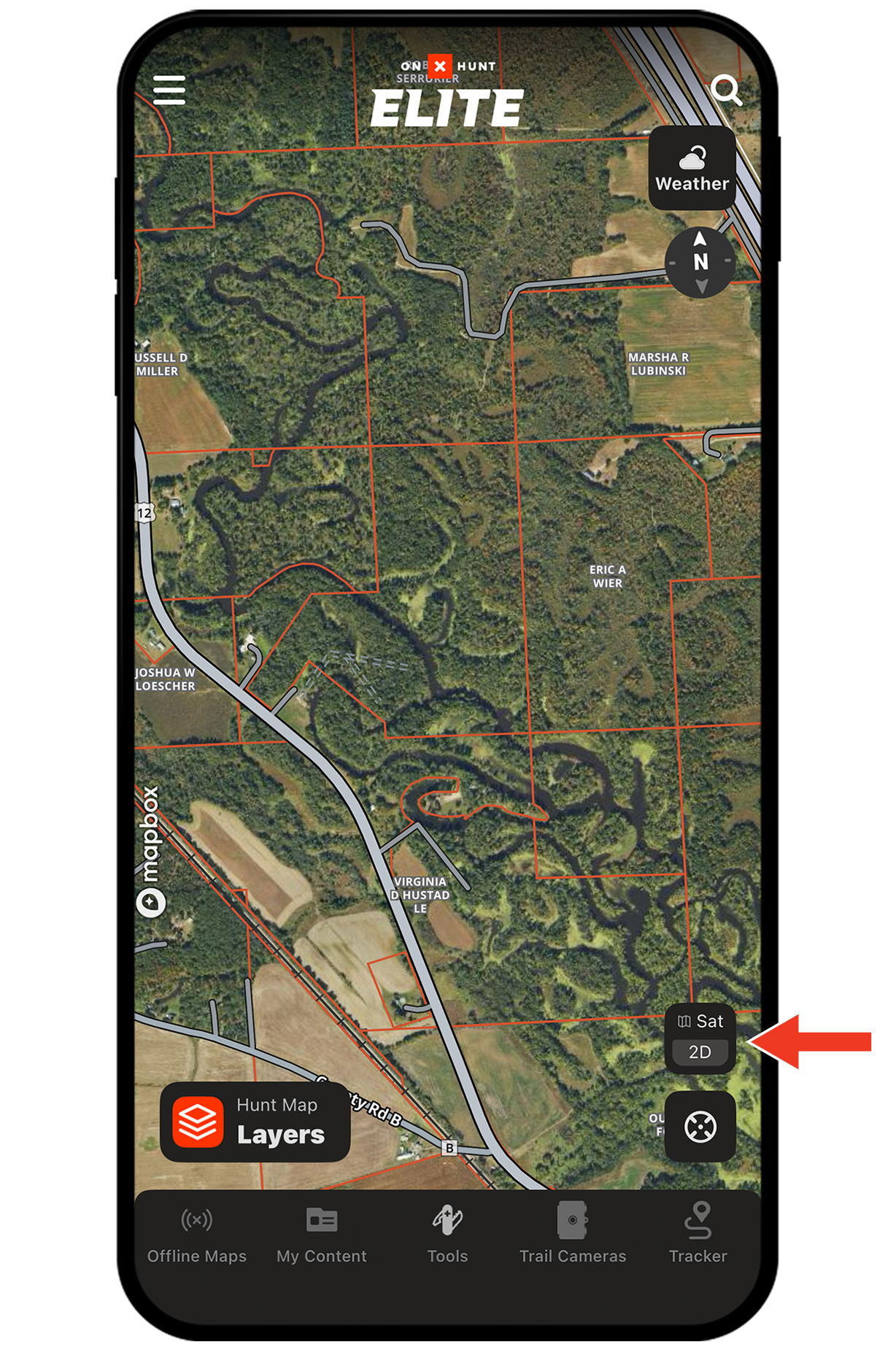 onX Hunt Leaf-Off Imagery on a mobile device.