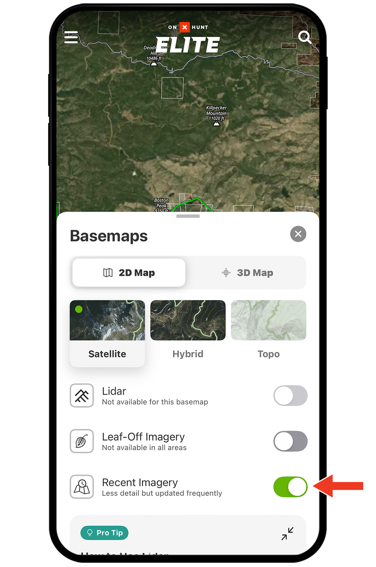 onX Hunt Recent Imagery feature on mobile device.