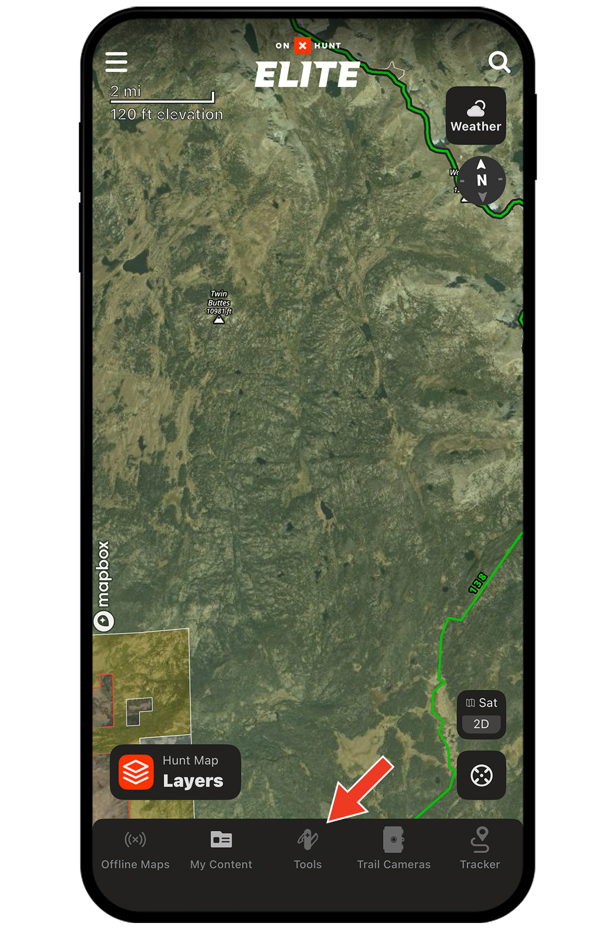 onX Hunt Route Builder feature on a mobile device.