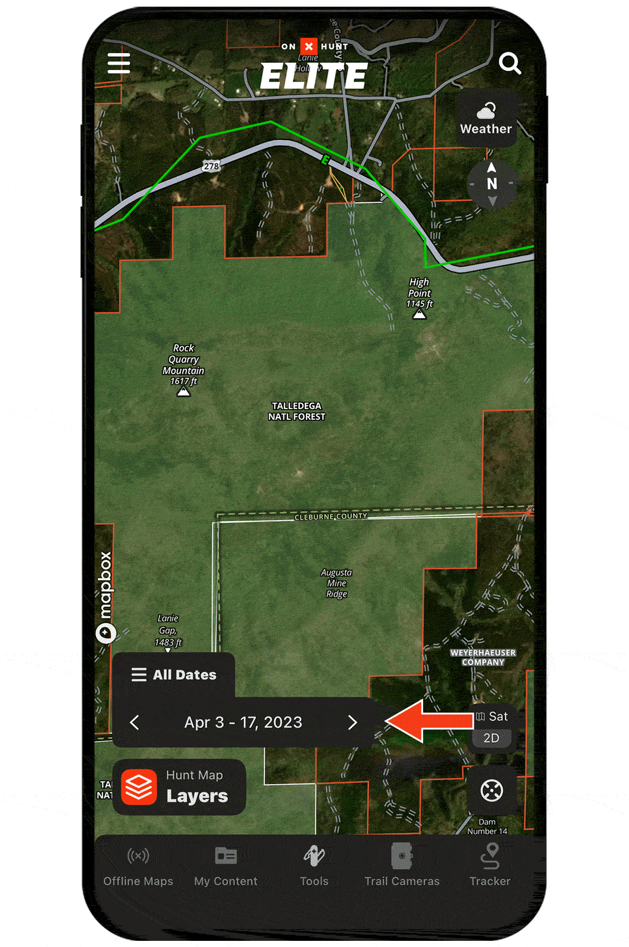 onX Hunt Recent Imagery feature on mobile device.