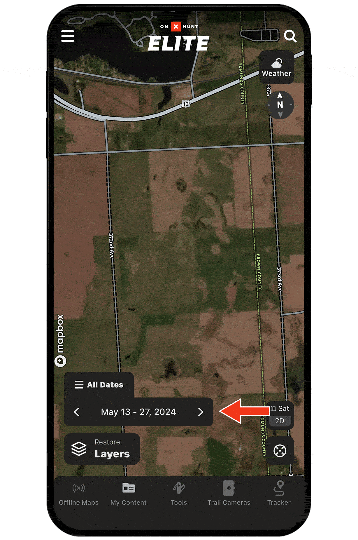 onX Hunt Recent Imagery feature on mobile device.