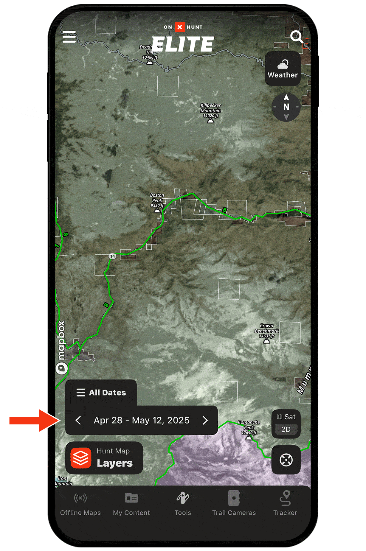 onX Hunt Recent Imagery feature on mobile device.