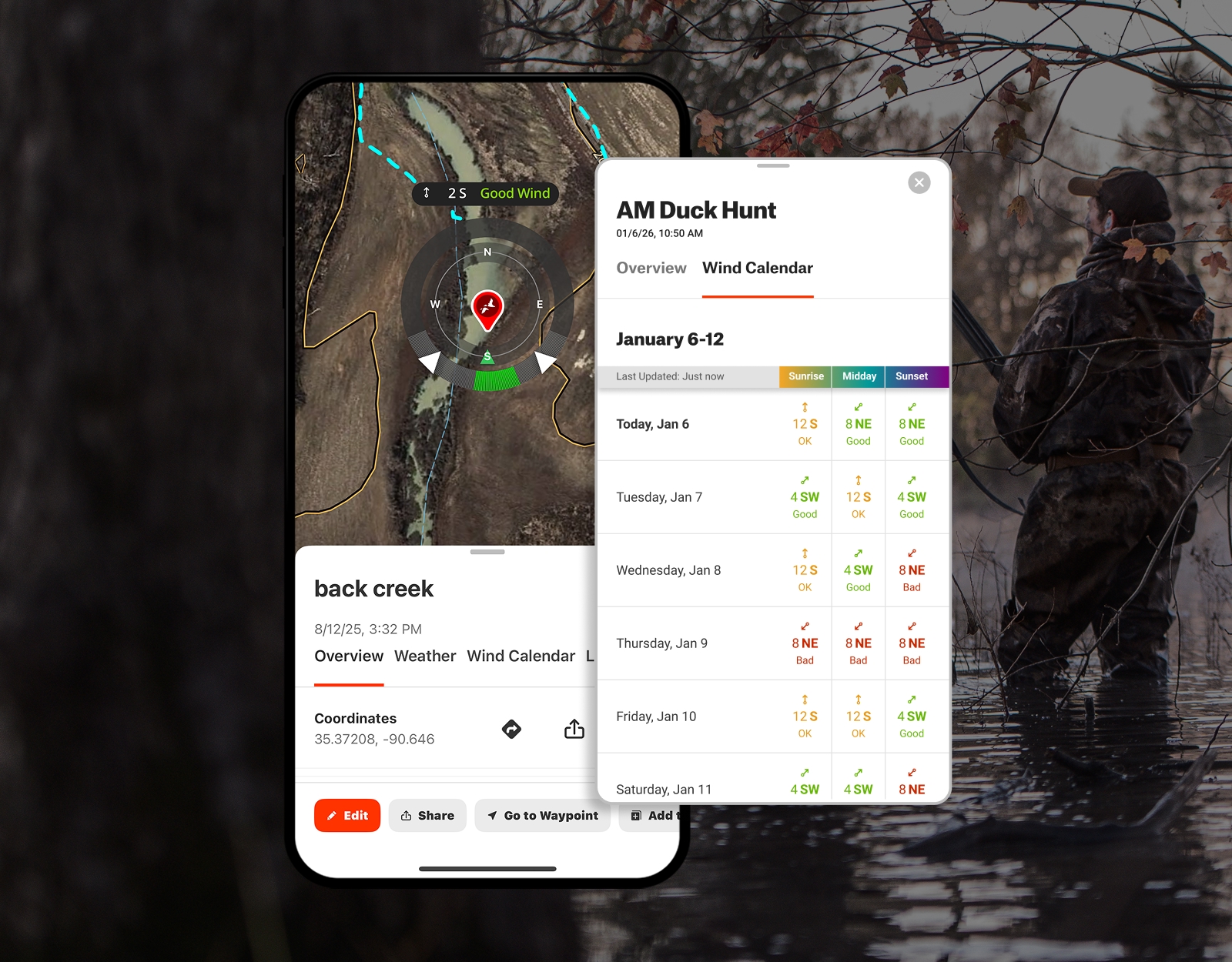 onX Hunt App's wind calendar feature