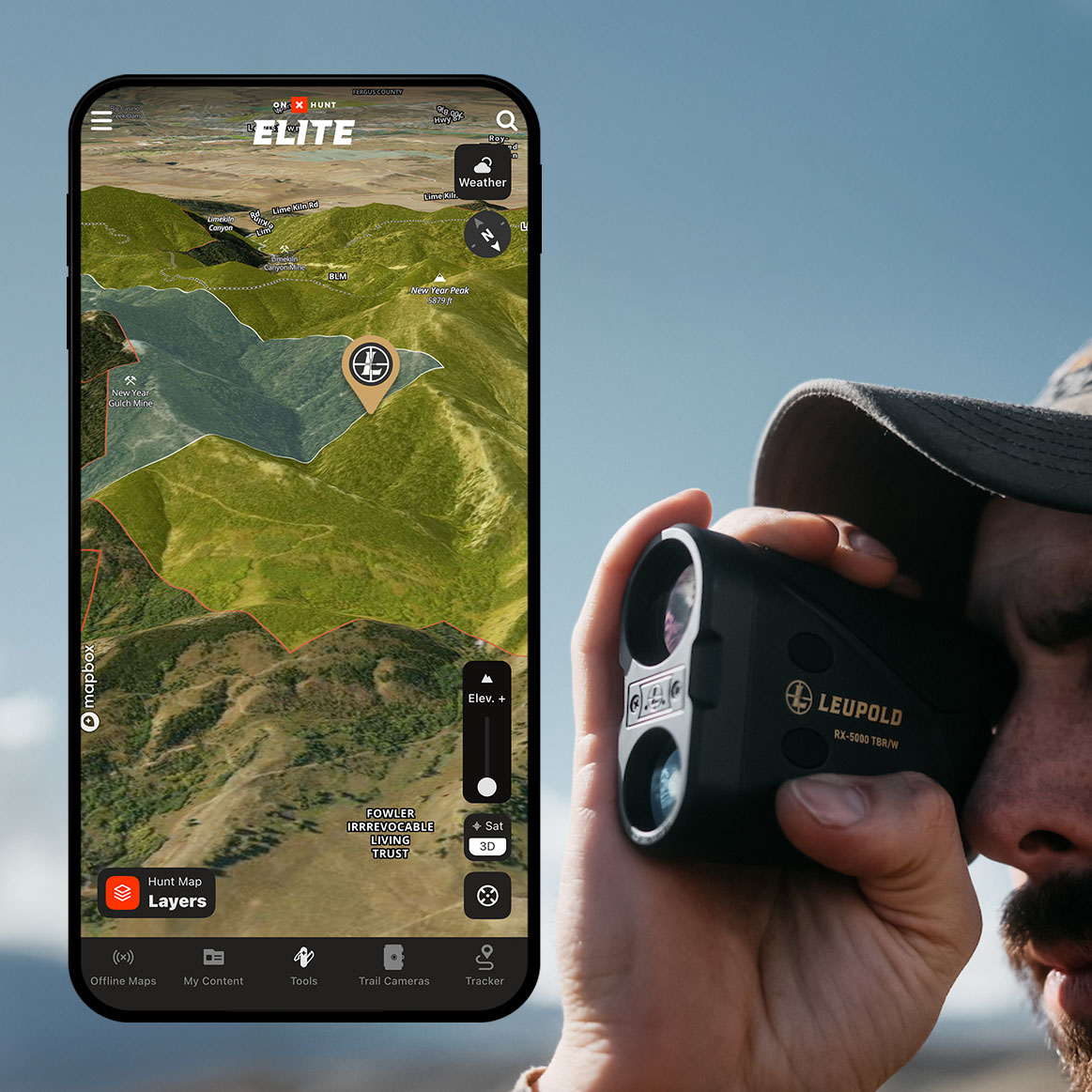 onX Hunt app showing how range finder is integrated into the app.