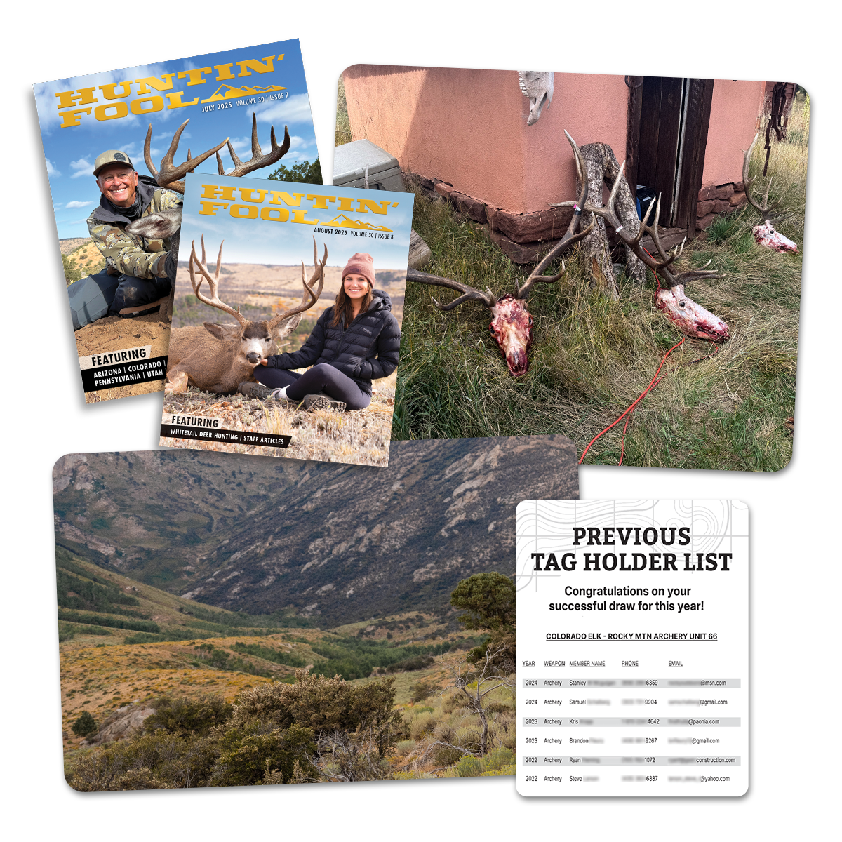 A collage of Huntin' Fool magazines.