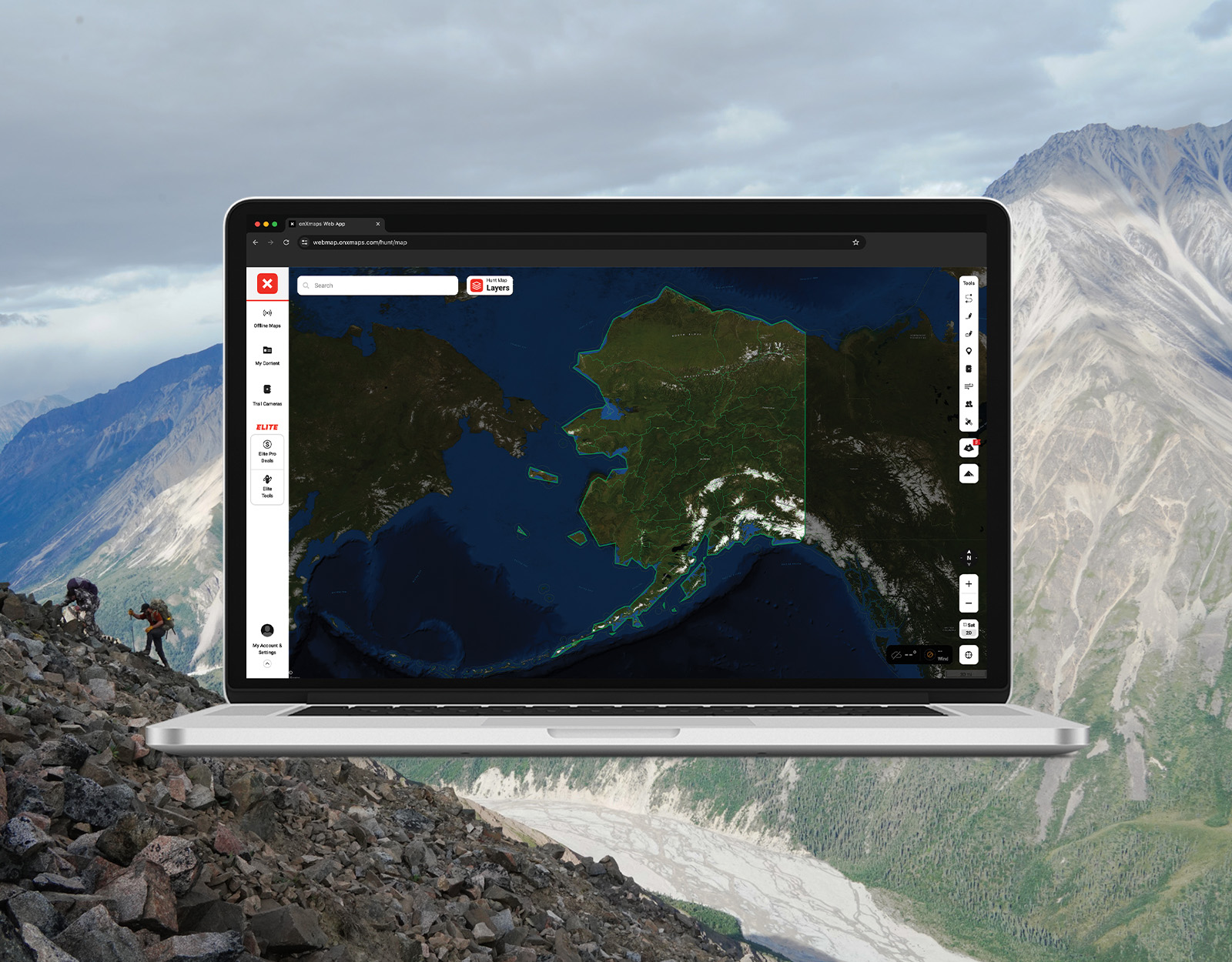 Screenshot of Alaska's hunt units on onX Hunt's desktop app. 