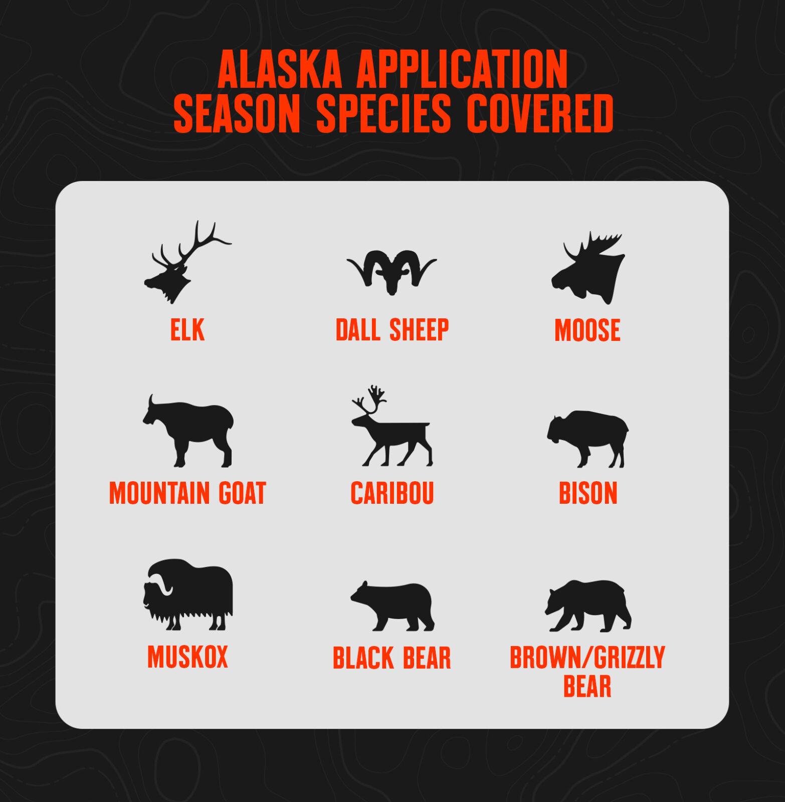 Infographic showing types of game for Alaska drawing hunt permits.