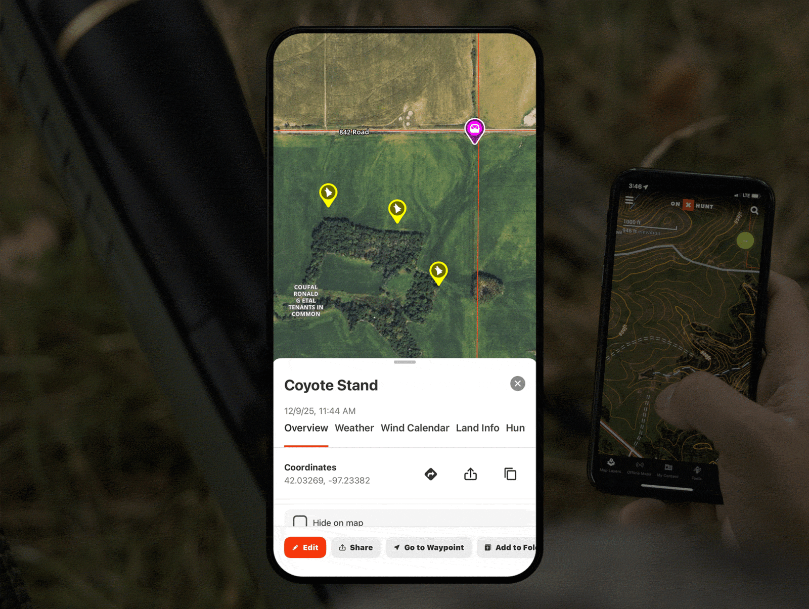 onX Hunt's Optimal Wind feature on a mobile device.
