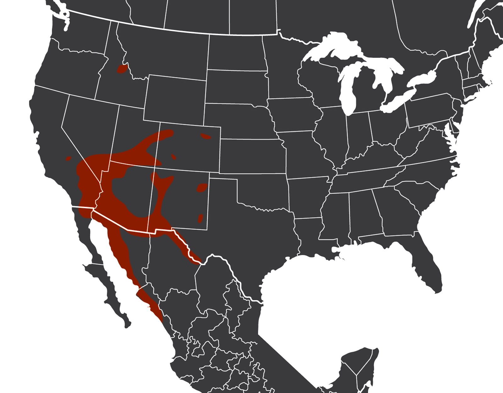 A map of the United States showing Gambel's quail range.