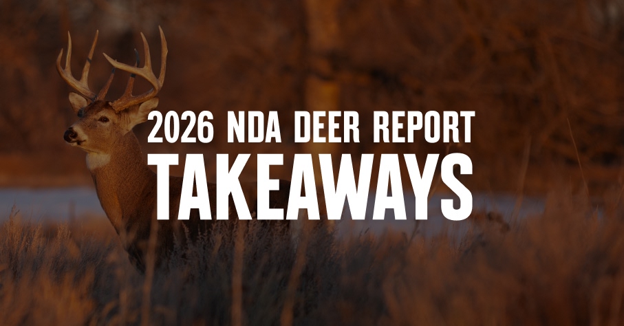 A whitetail deer with 2026 NDA Deer Report Takeaways in white font.