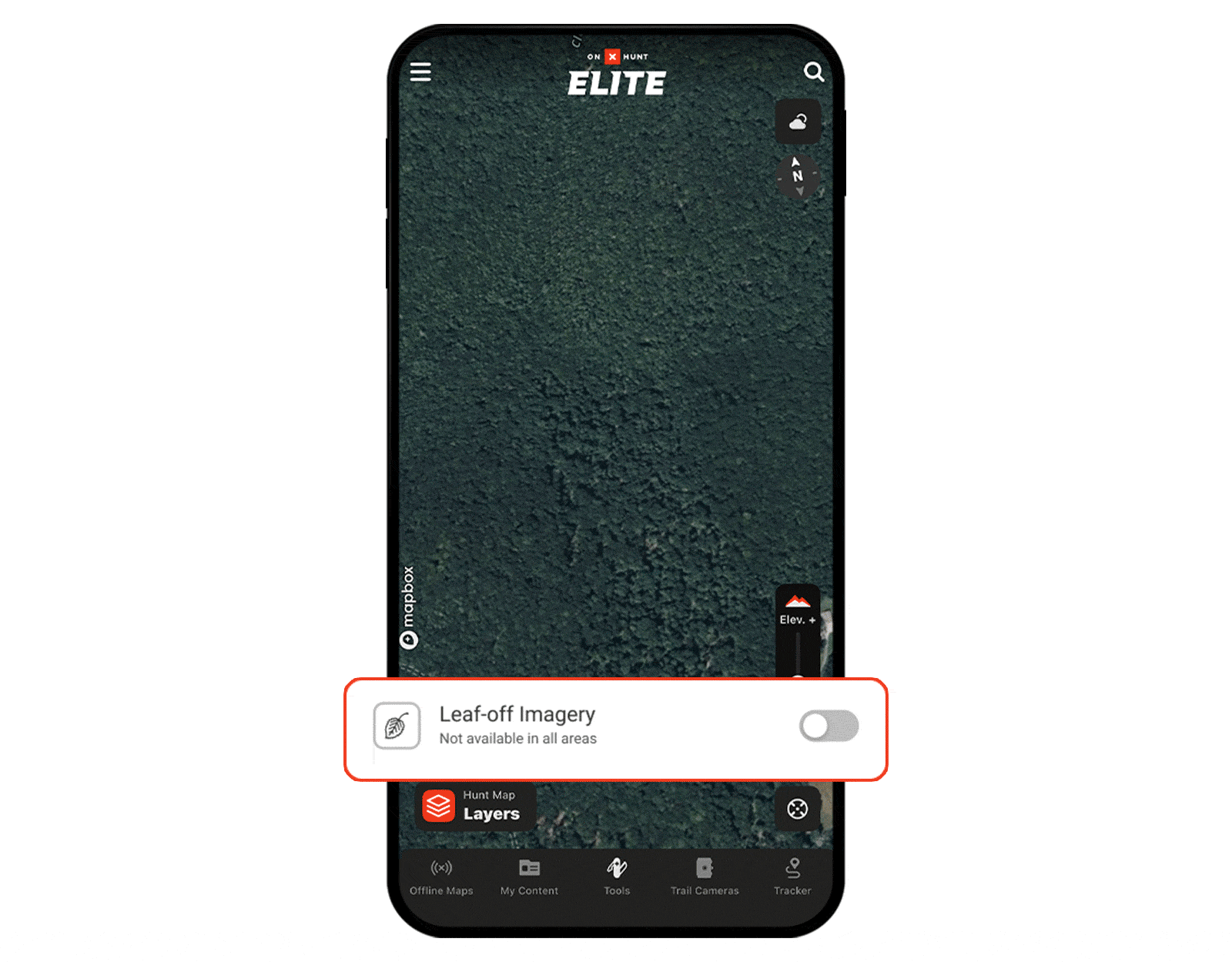 onX Hunt's Leaf-Off Imagery exposing mountain laurel thickets under canopy.