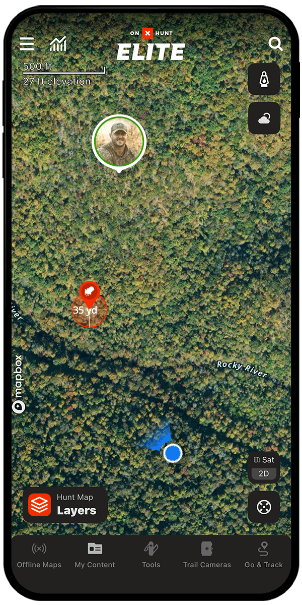 onX Hunt's Location Sharing feature.