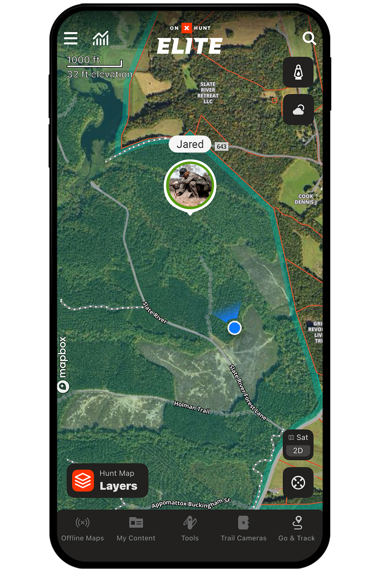 onX Hunt's Location Sharing feature.