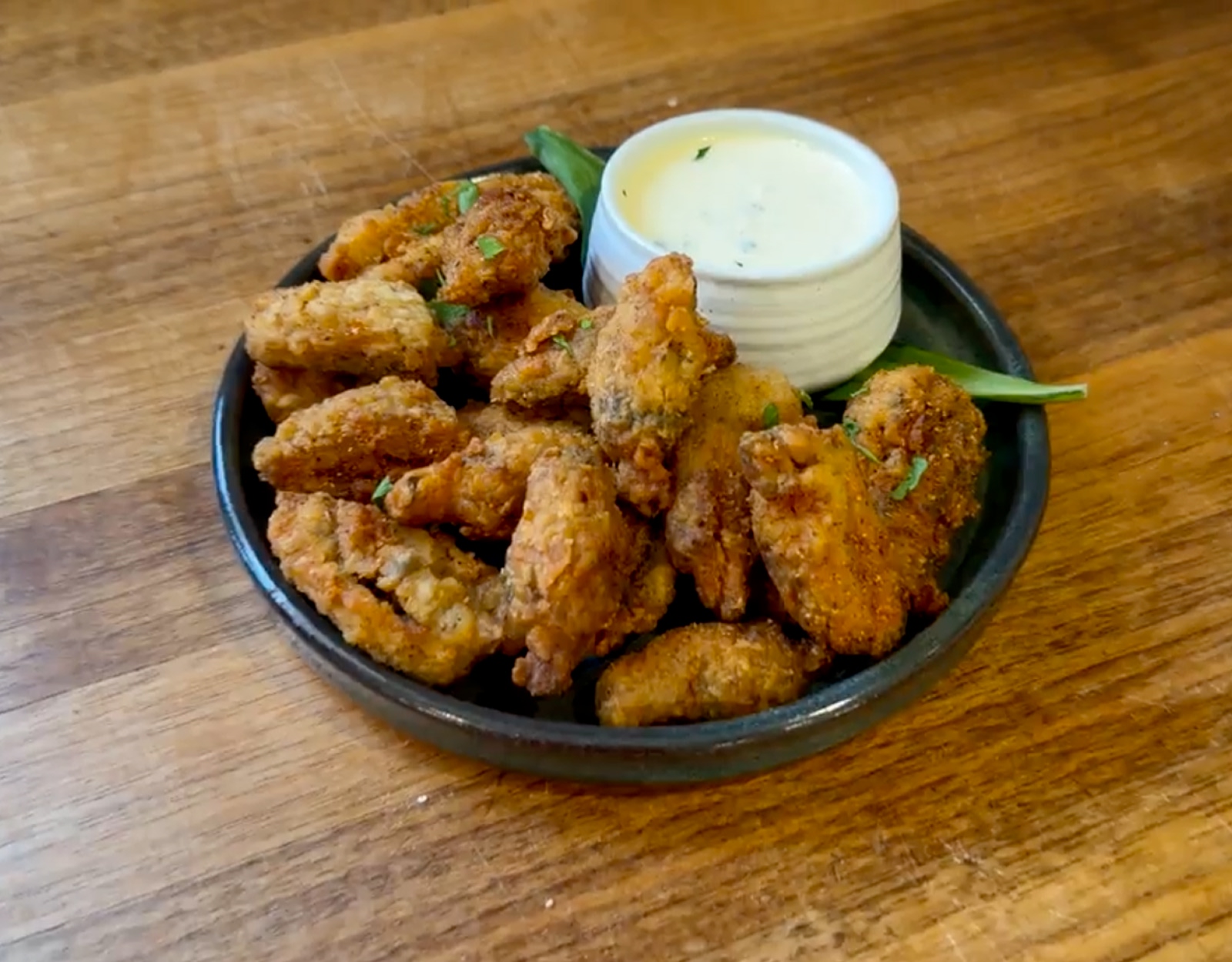 Fried morel mushrooms.