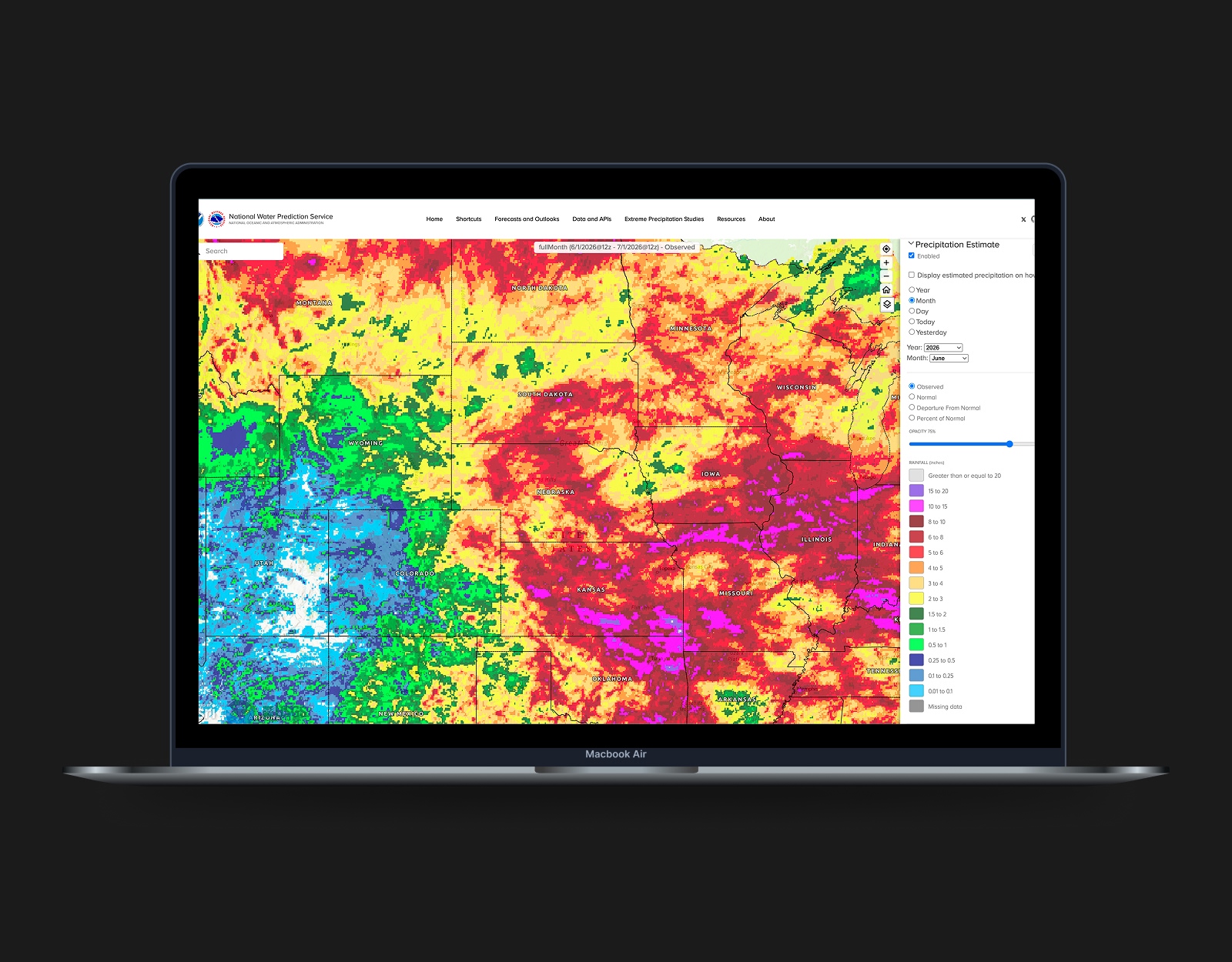 A screenshot of the National Water Prediction Service 