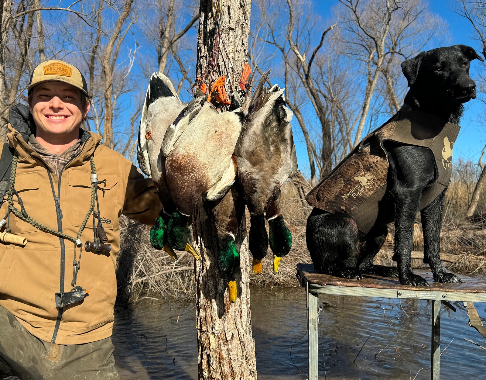 Thomas Hoke displaying mallards he harvested.