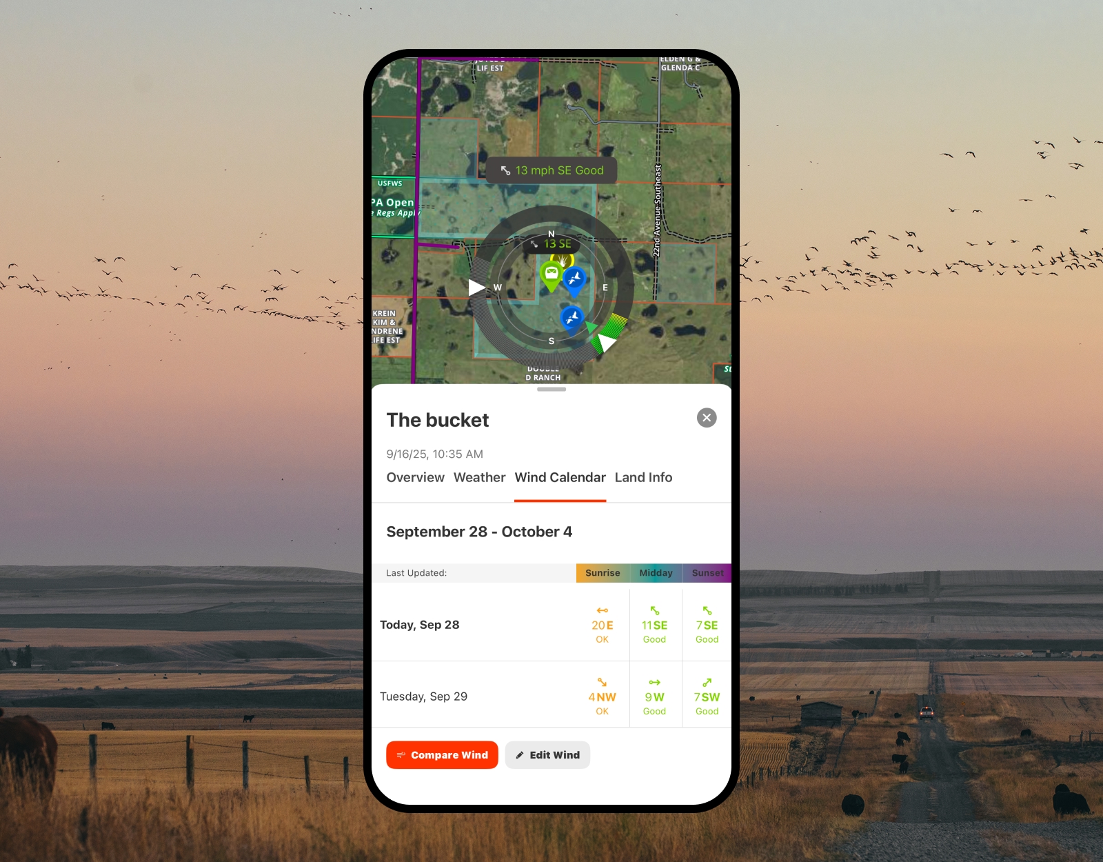 onX Hunt optimal wind and wind calendar features