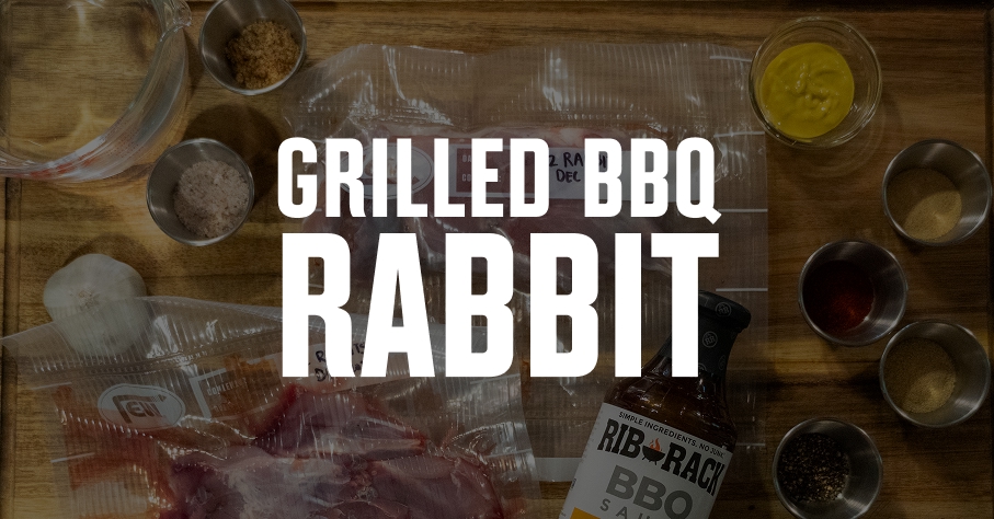 Ingredients for grilled barbecue rabbit laid out on a table