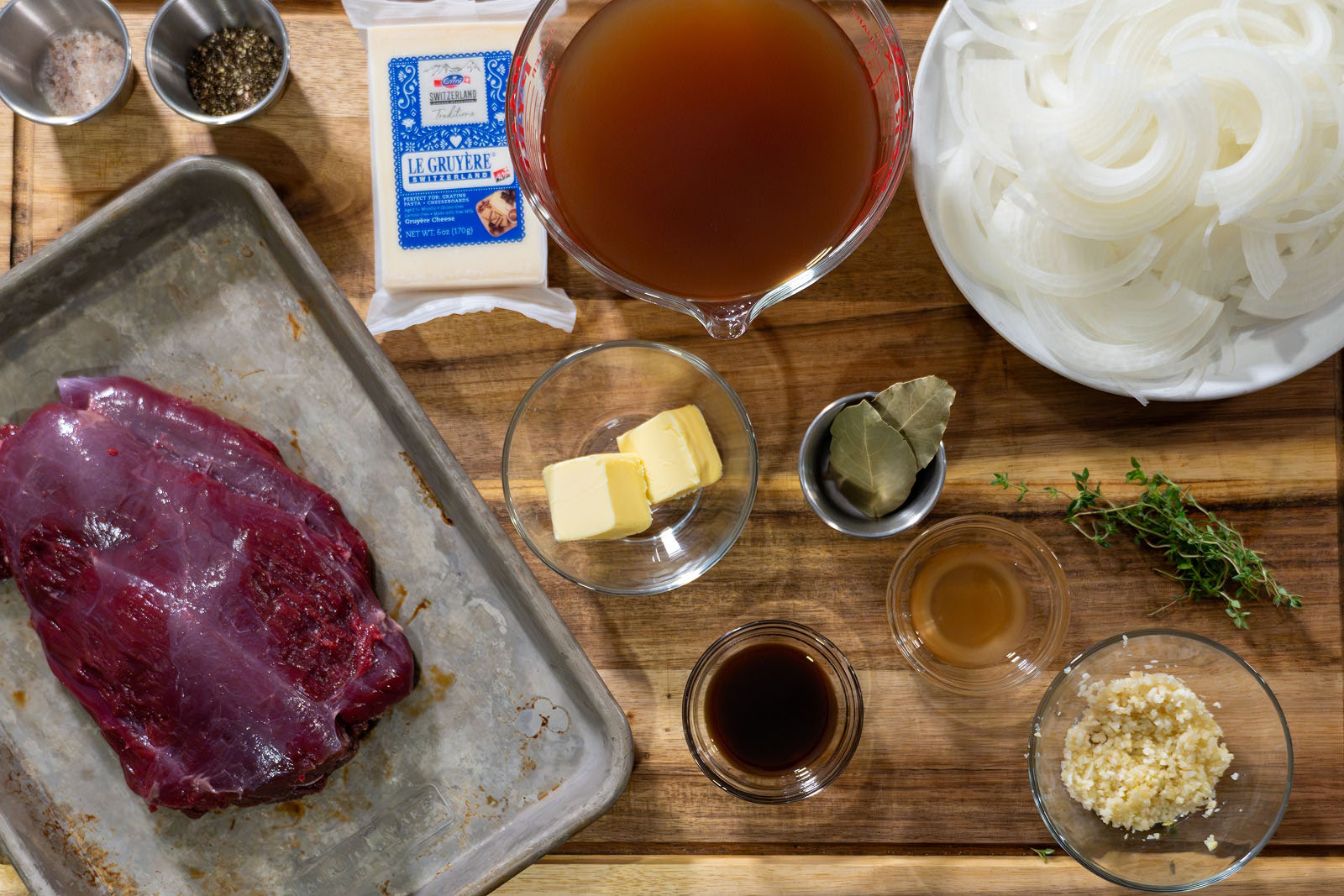 The ingredients for a bear roast laid out on a table 