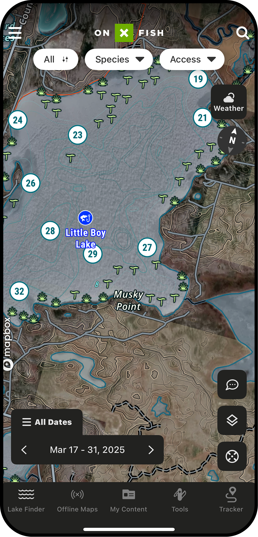 onX Fish Recent Imagery functionality.