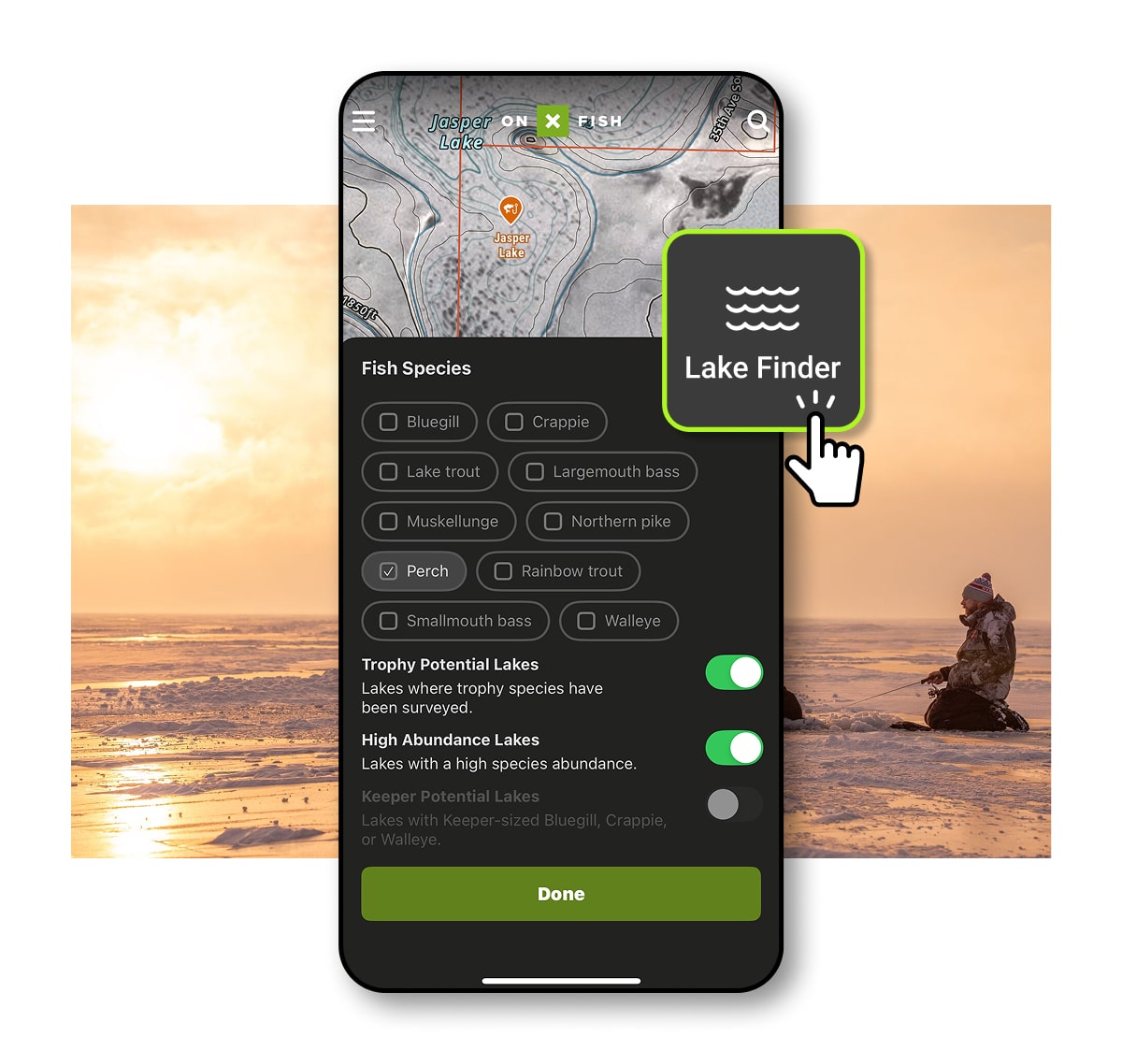 onX Fish Lake Finder capability for perch.