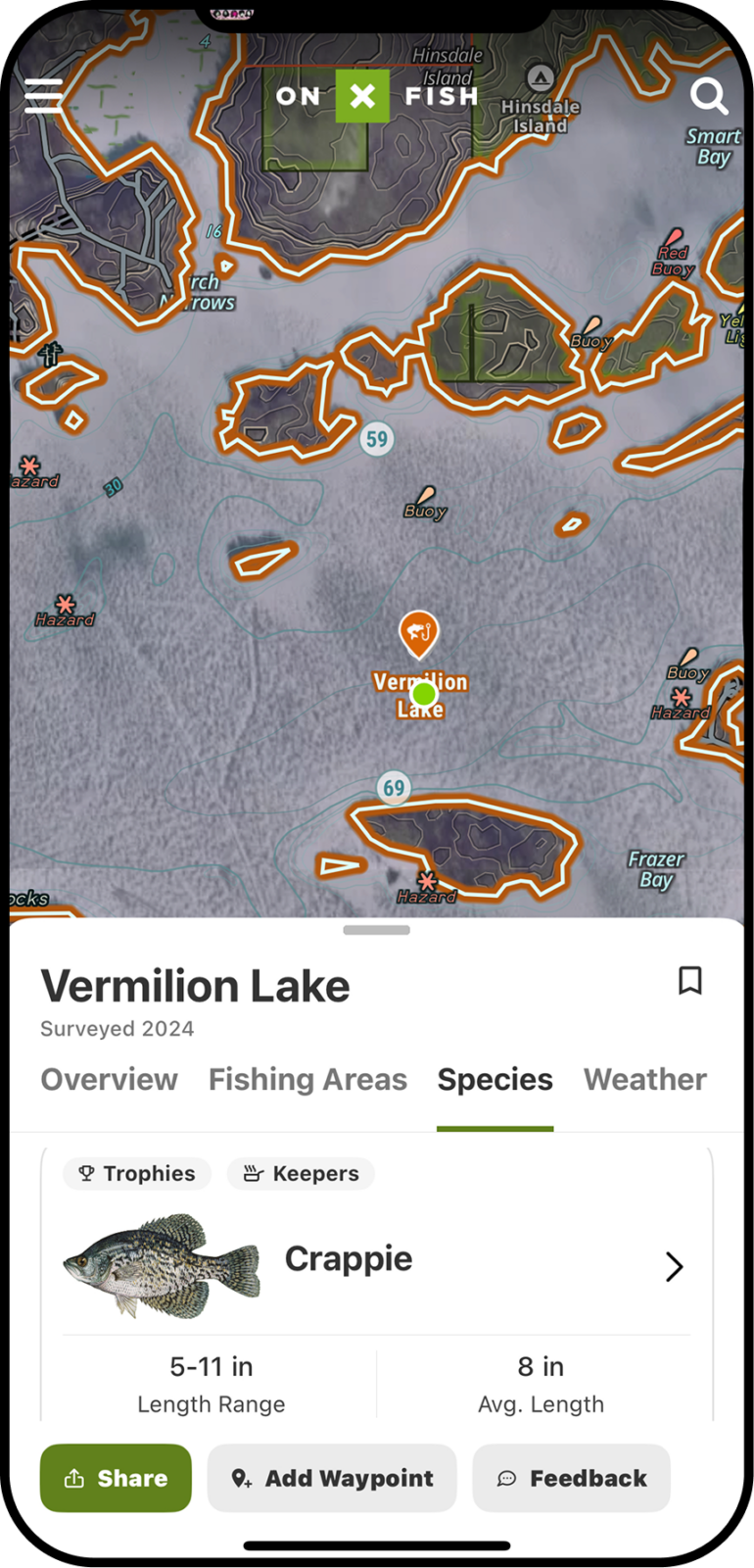 onX Fish showing recent imagery