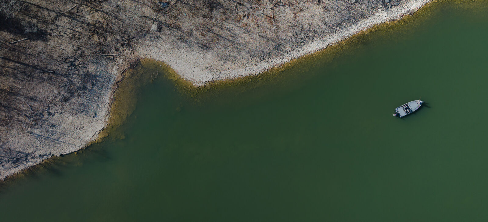 drone shot of boat angler
