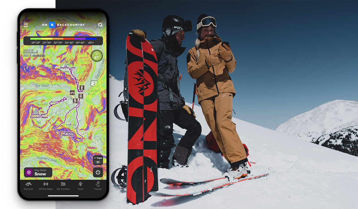 using the onX Backcountry app while snowboarding in the backcountry 