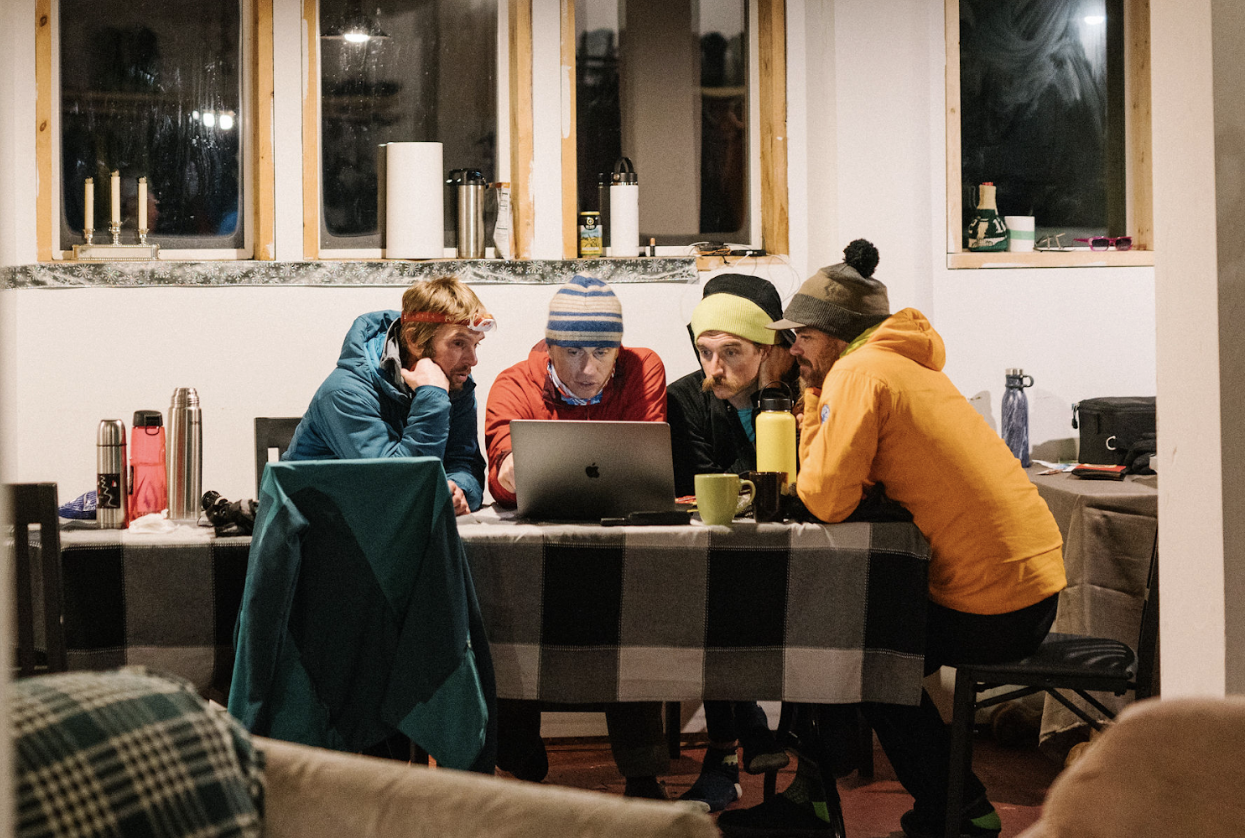 A guide meeting in the wee hours, before heading into the field. Nelson, BC. 