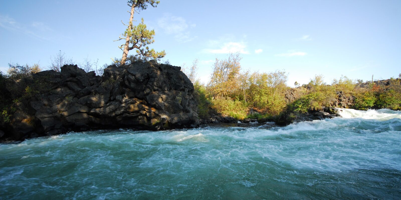 Deschutes river trail with the river running very fast 