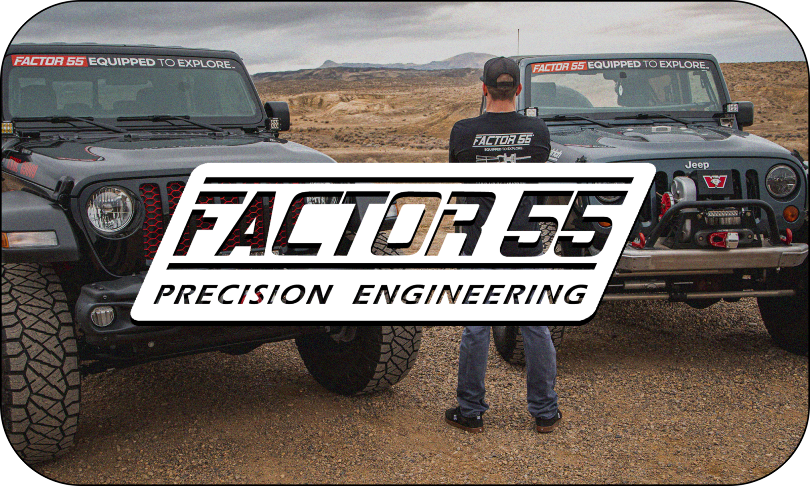factor 55 logo over an image with 2 off-roading vehicles