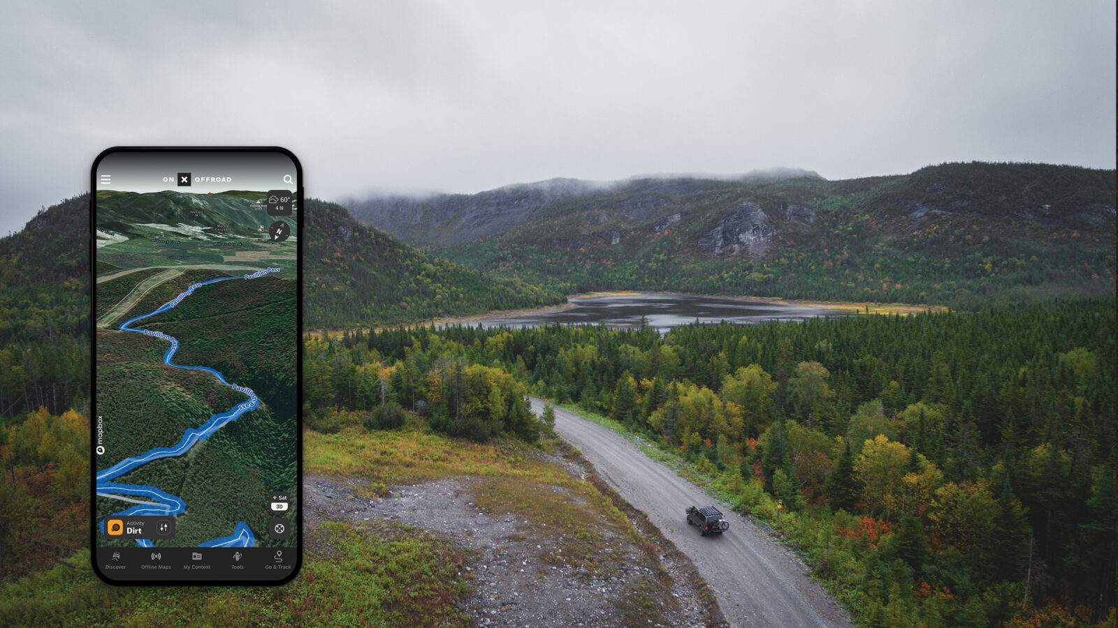 onX offroad in canada with a phone view of the app