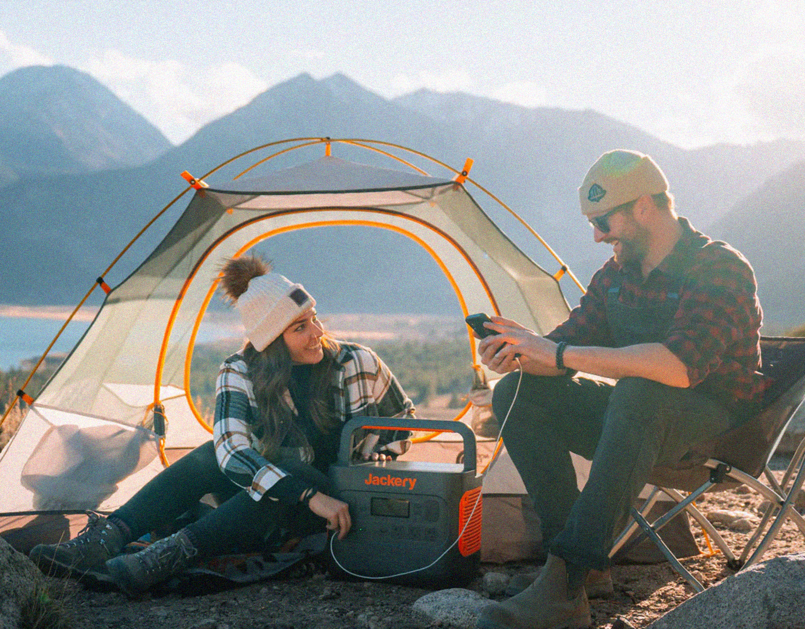 a portable power station being used at a camp ground