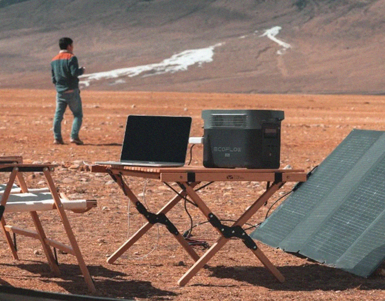 A solar powered generator being used